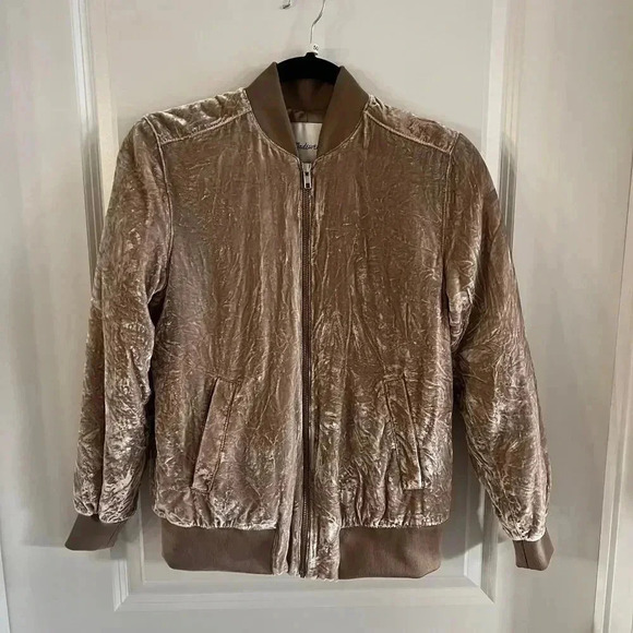 Madewell Jackets & Blazers - Madewell Crushed Velvet Full Zip Jacket Size XXS Color Taupe